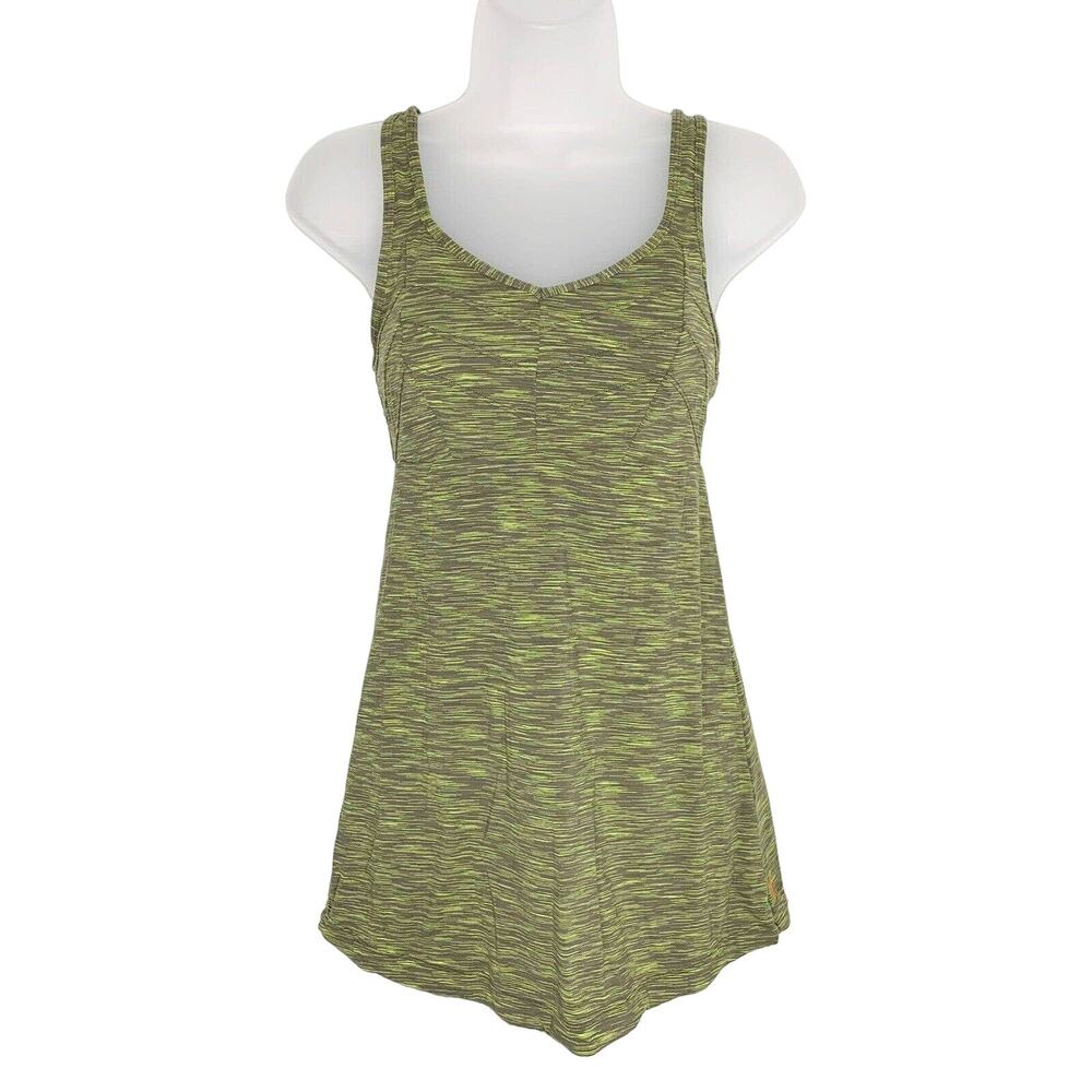 Lucy XS Tank Top Vneck Workout Shirt Heathered Green Long Length Stretch